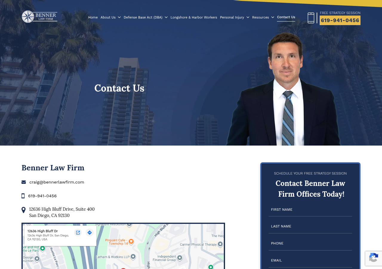 Screenshot of Contact | Benner Law Firm