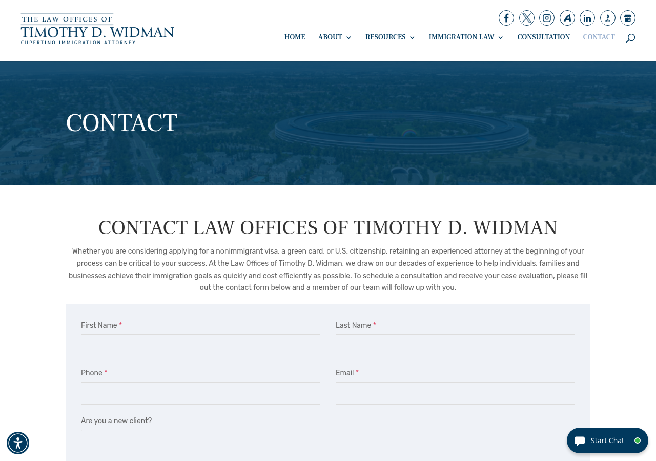 Screenshot of Contact - Cupertino, Sunnyvale, San Jose, CA | Law Offices of Timothy D. Widman