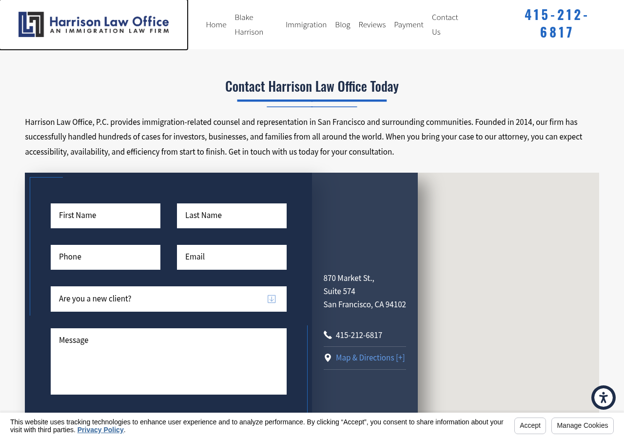 Screenshot of Contact Us | Harrison Law Office, P.C.