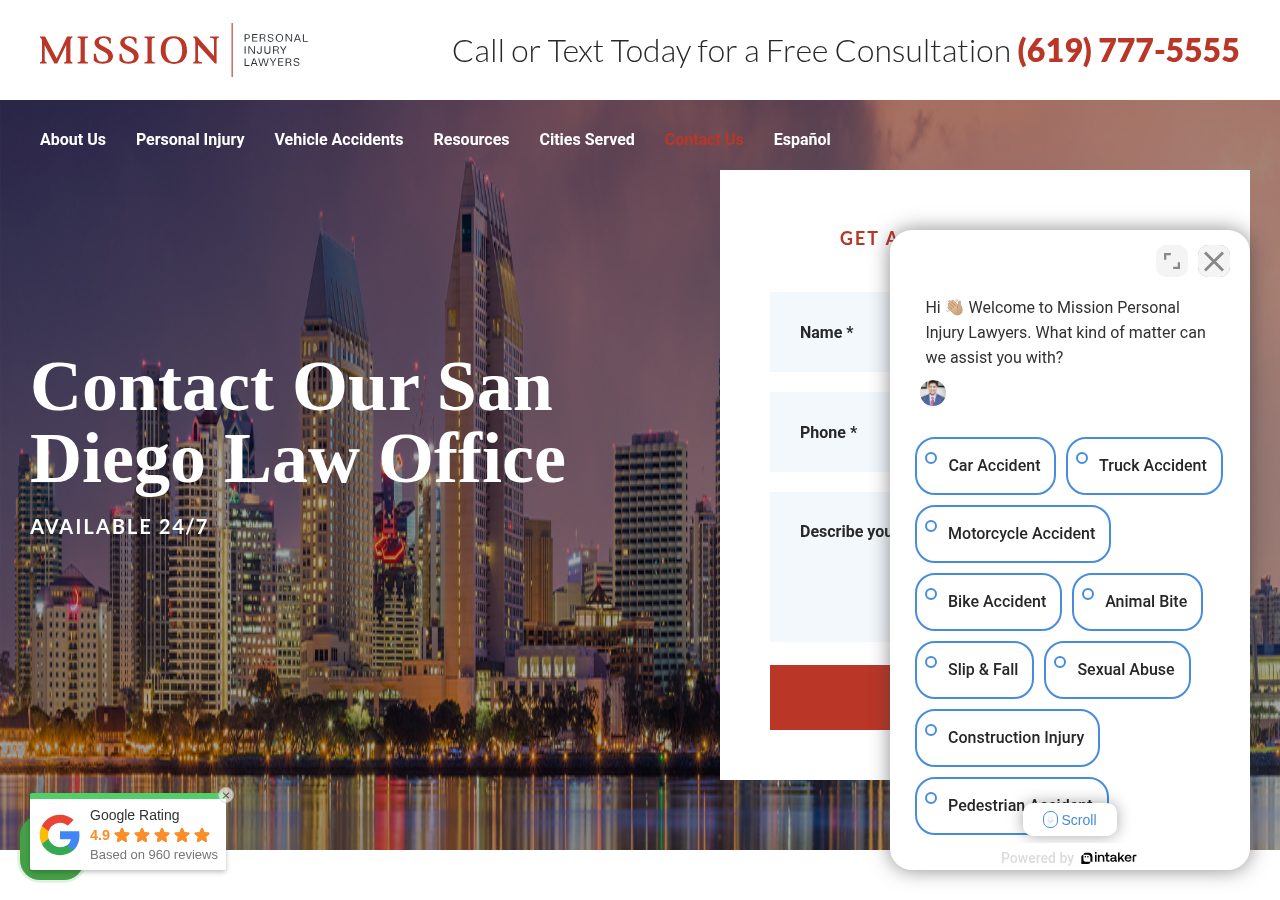 Screenshot of Contact Us | Mission Personal Injury Lawyers