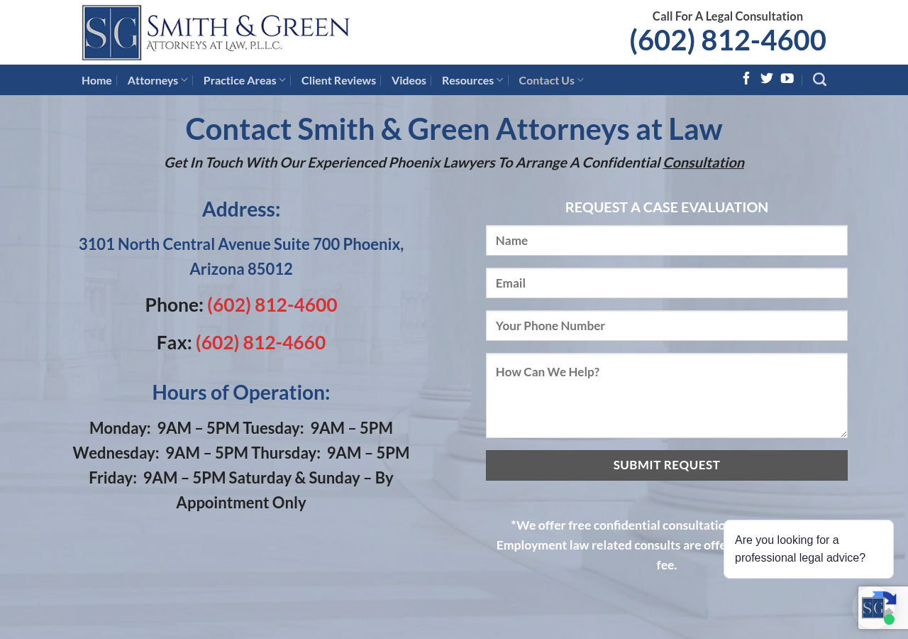 Screenshot of Contact Us | Smith & Green Law | Phoenix Lawyers | Attorneys