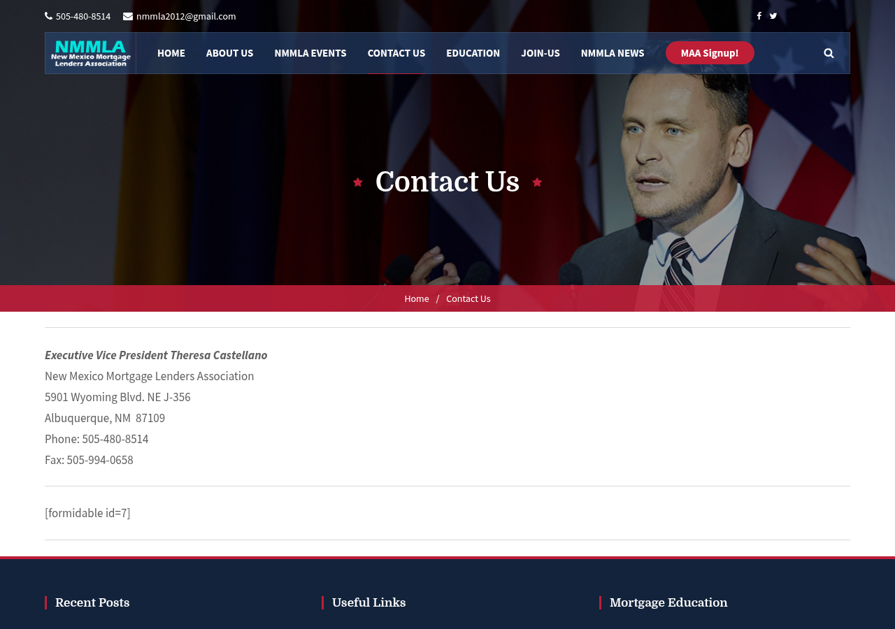 Screenshot of Contact Us – New Mexico Mortgage Lenders Association