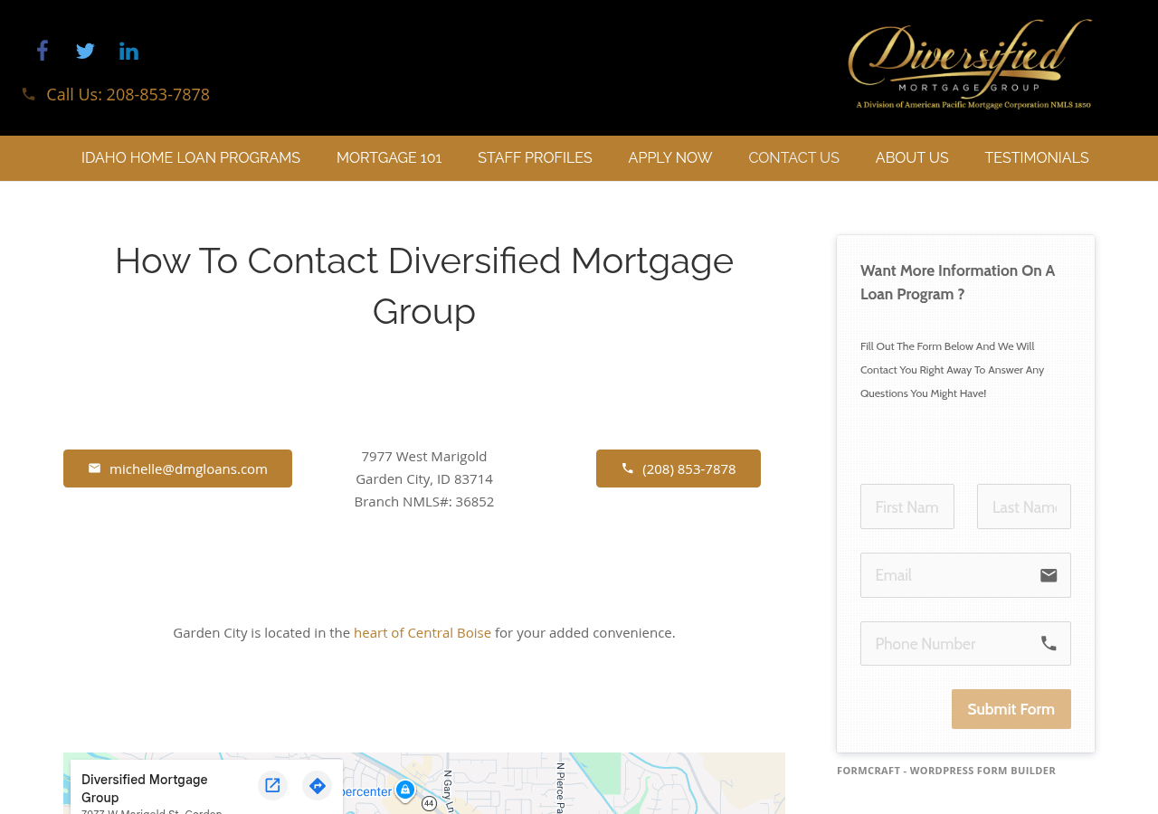 Screenshot of Contact Us - Diversified Mortgage Group