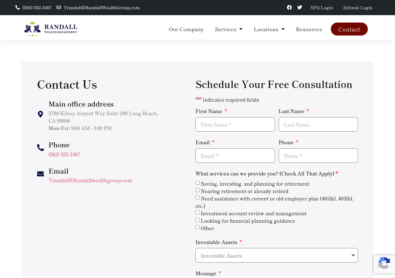 Screenshot of Contact - Randall Wealth Managment