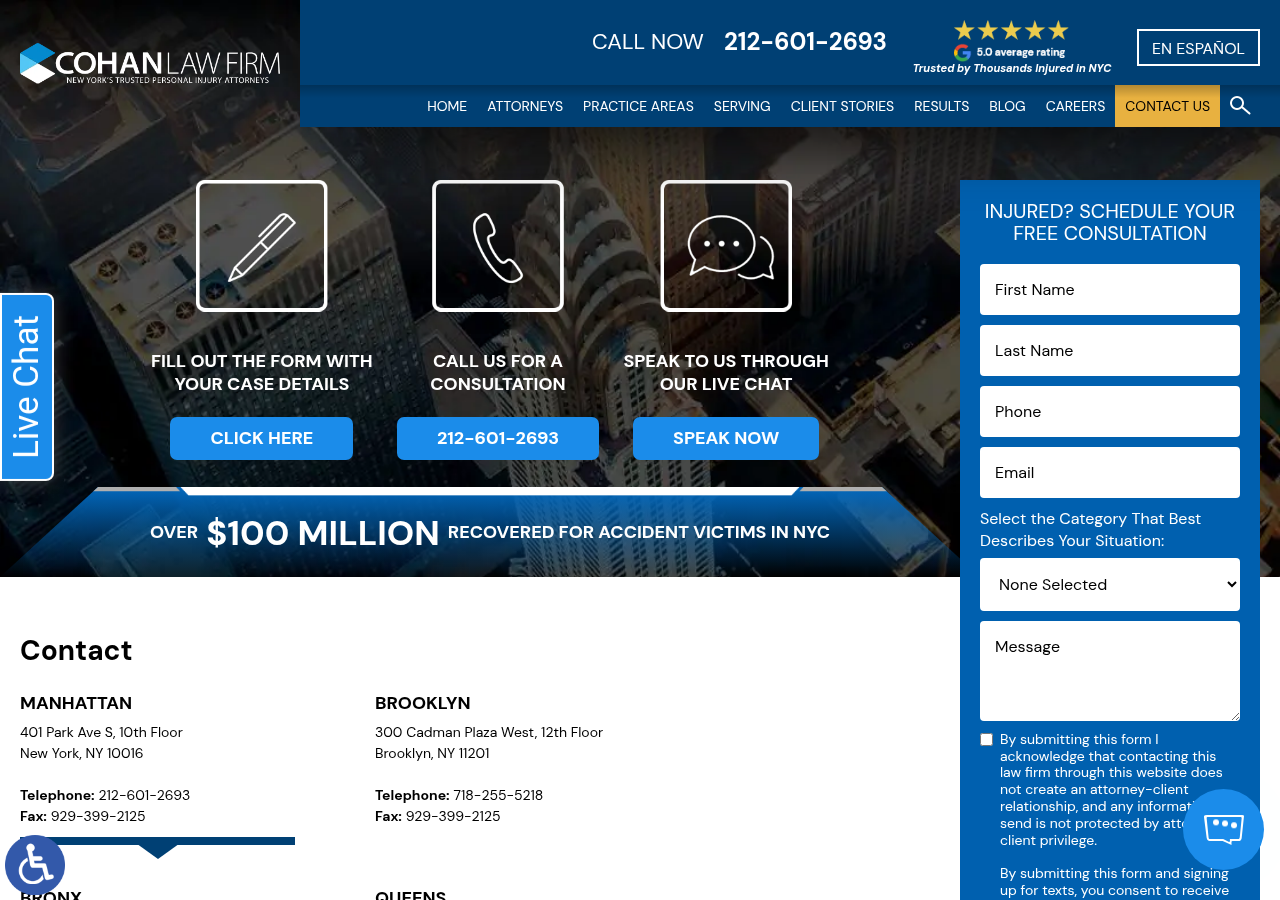Screenshot of Contact Us | Cohan Law Firm