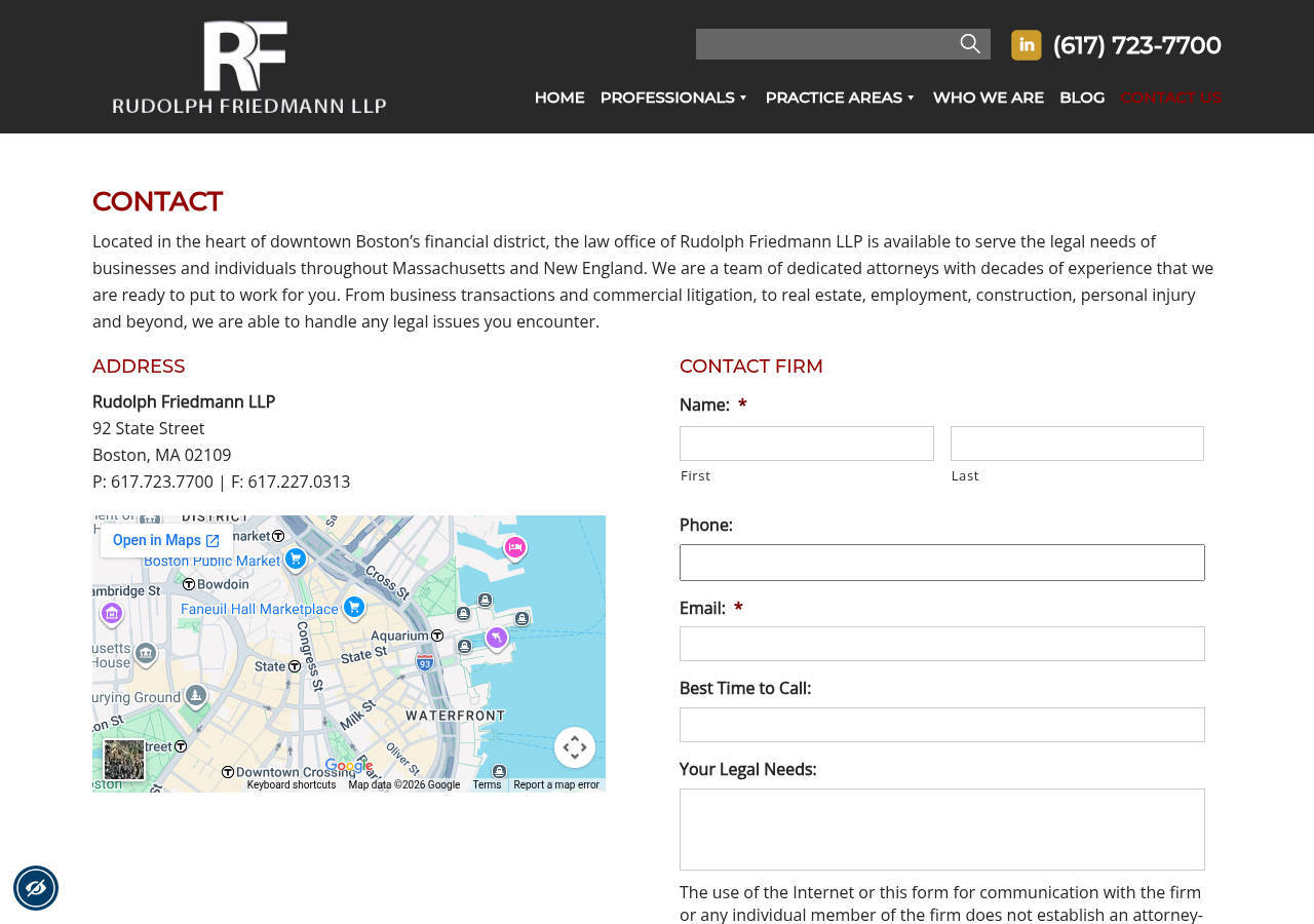 Screenshot of Contact | Rudolph Friedmann LLP • Contact