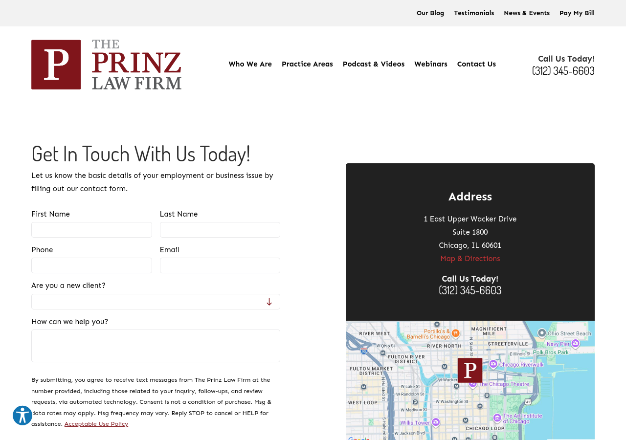 Screenshot of Contact Us | The Prinz Law Firm