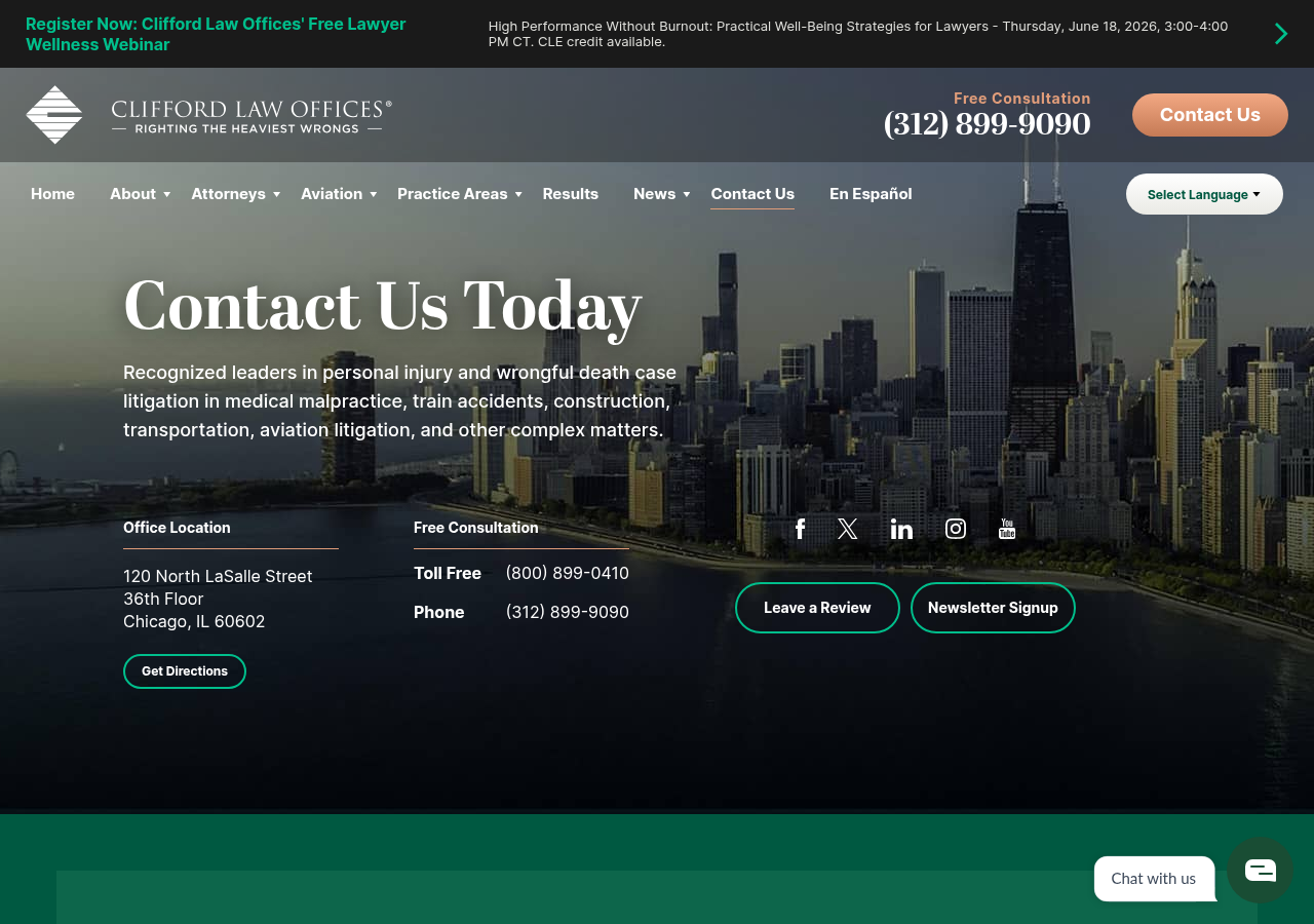 Screenshot of Contact Us Today | Clifford Law Offices