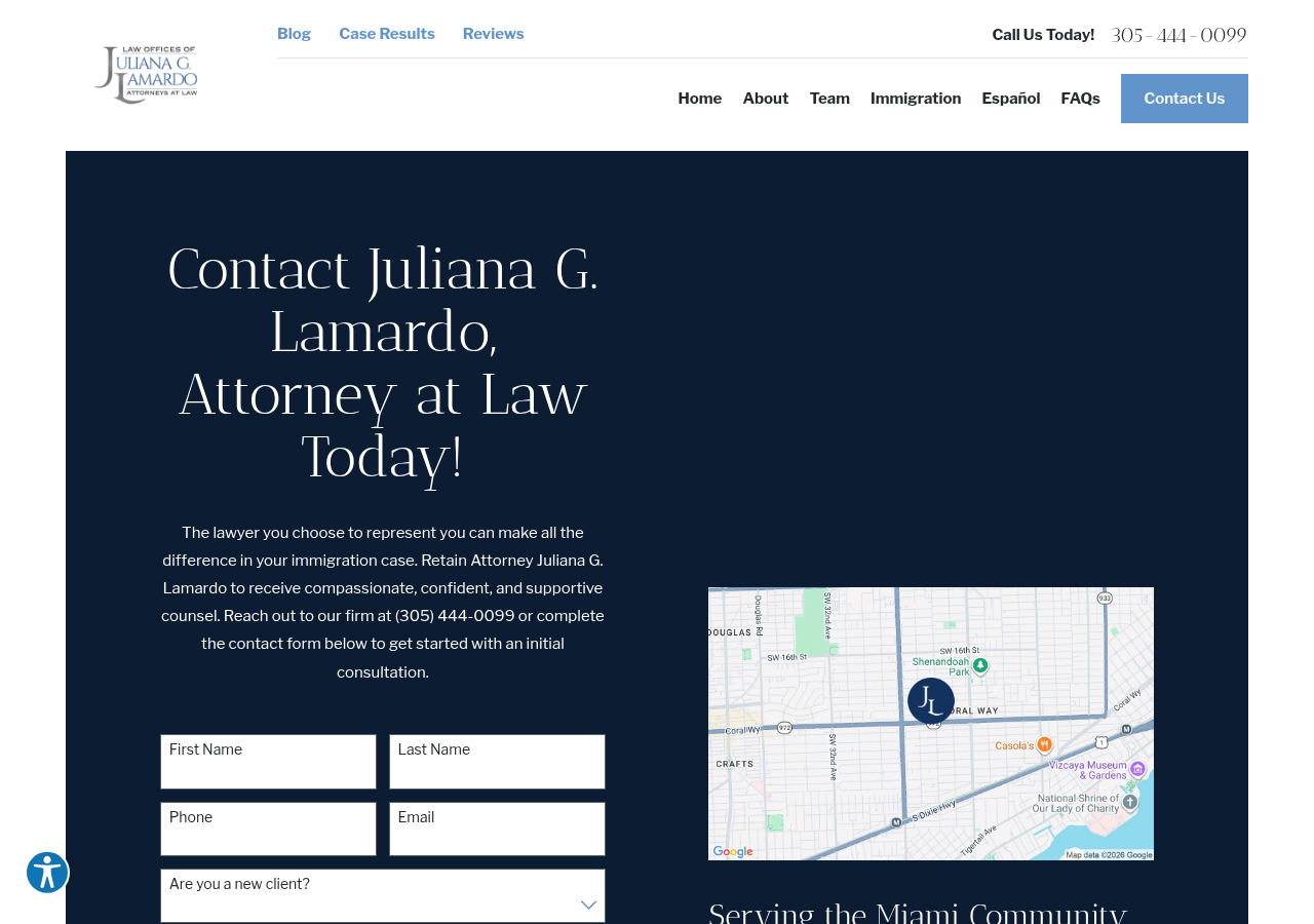 Screenshot of Contact Us | Law Offices of Juliana G. Lamardo