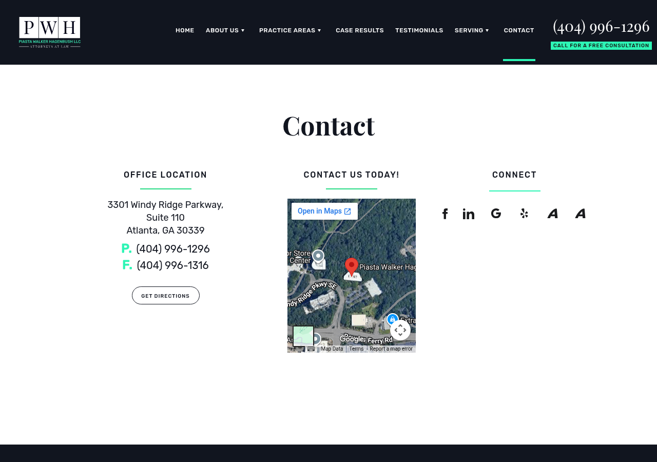Screenshot of Contact | Piasta Walker Hagenbush, LLC