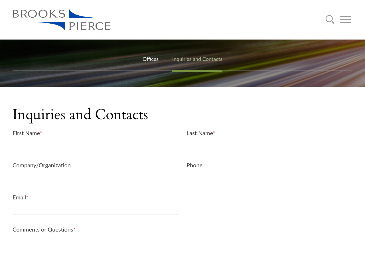 Screenshot of Inquiries and Contacts | Brooks Pierce