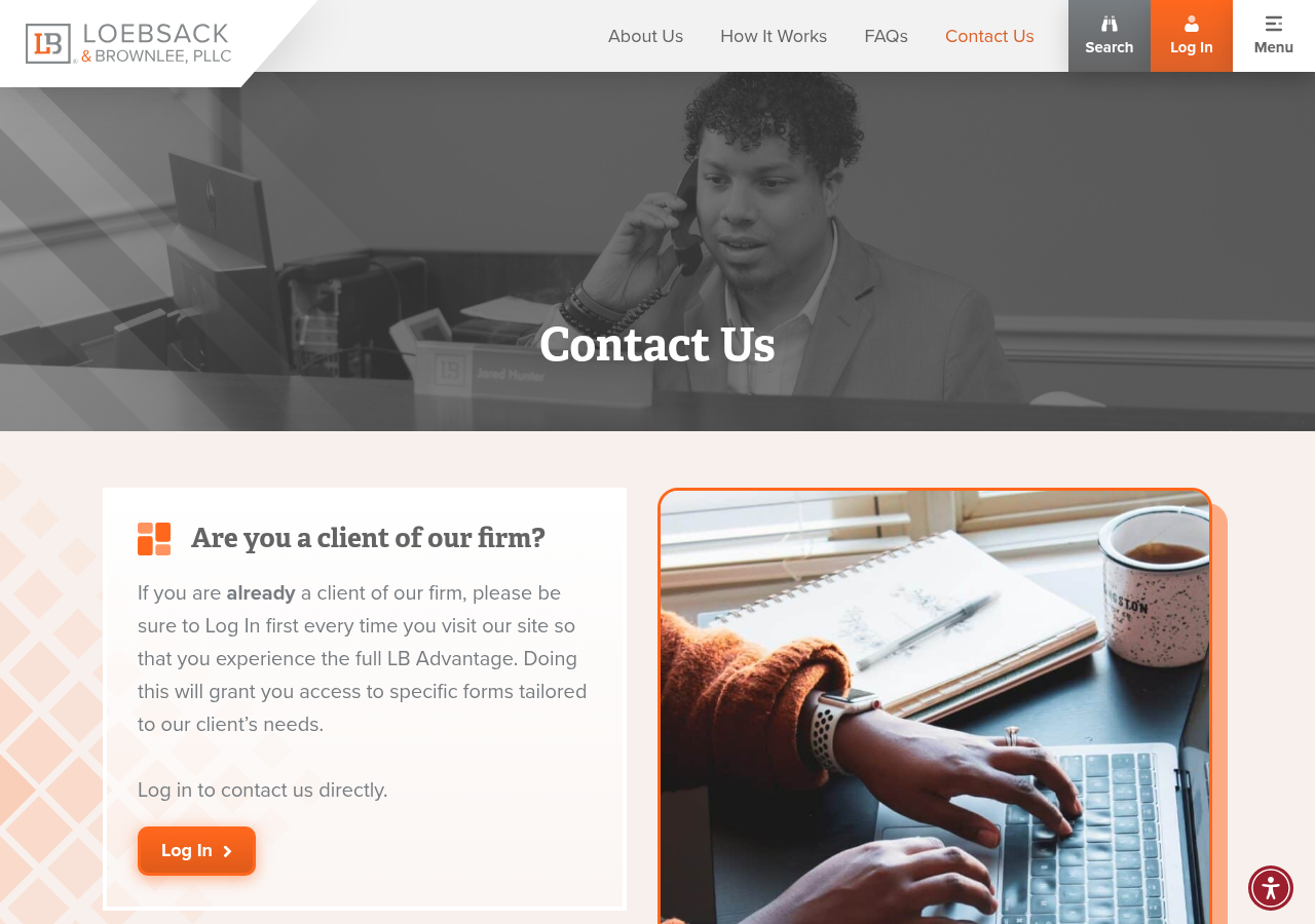 Screenshot of Contact Us - Loebsack & Brownlee, PLLC