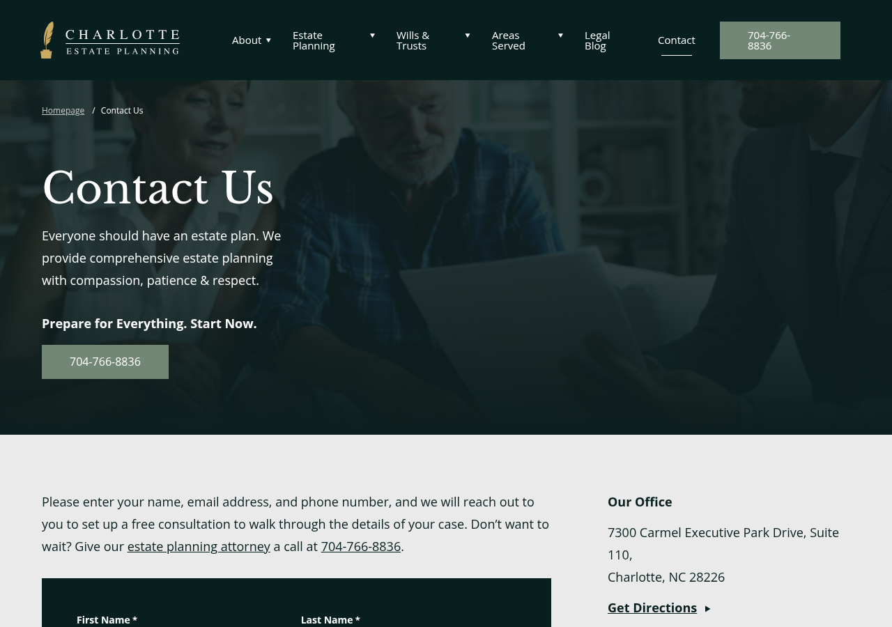 Screenshot of Contact Us | Charlotte Estate Planning