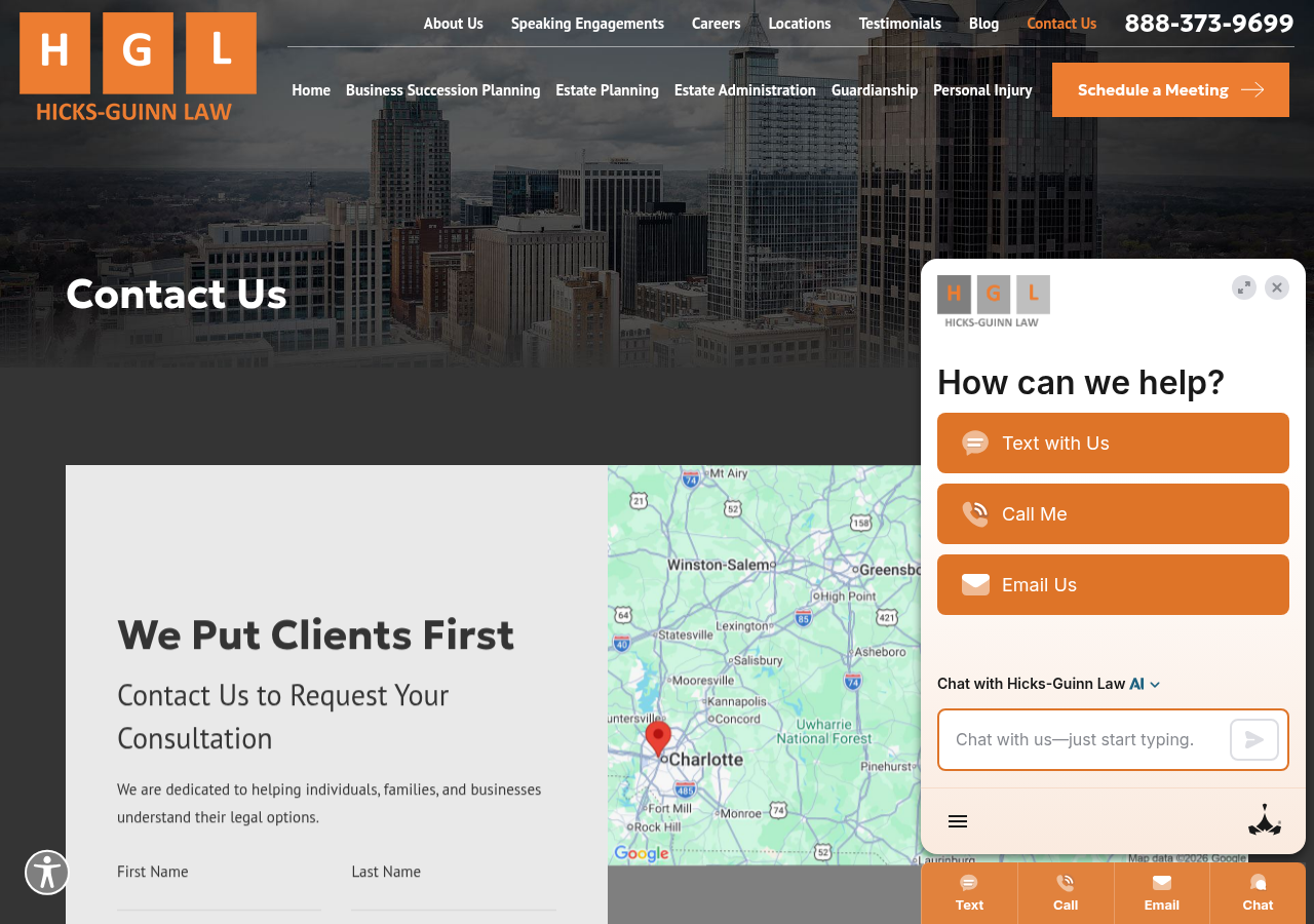 Screenshot of Contact Us | Estate Planning Lawyer | Hicks-Guinn Law, PLLC