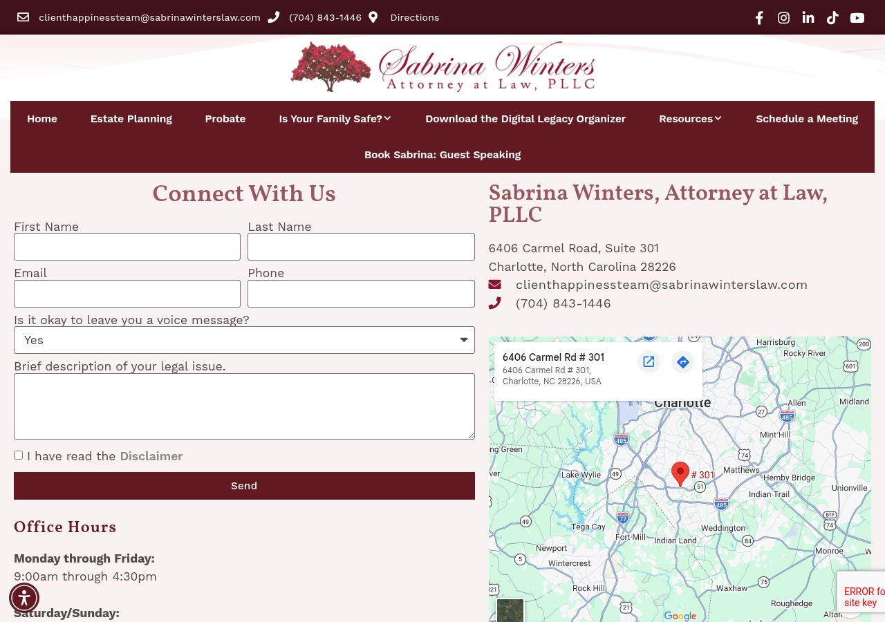 Screenshot of Contact Us ⋆ Sabrina Winters, Attorney at Law, PLLC
