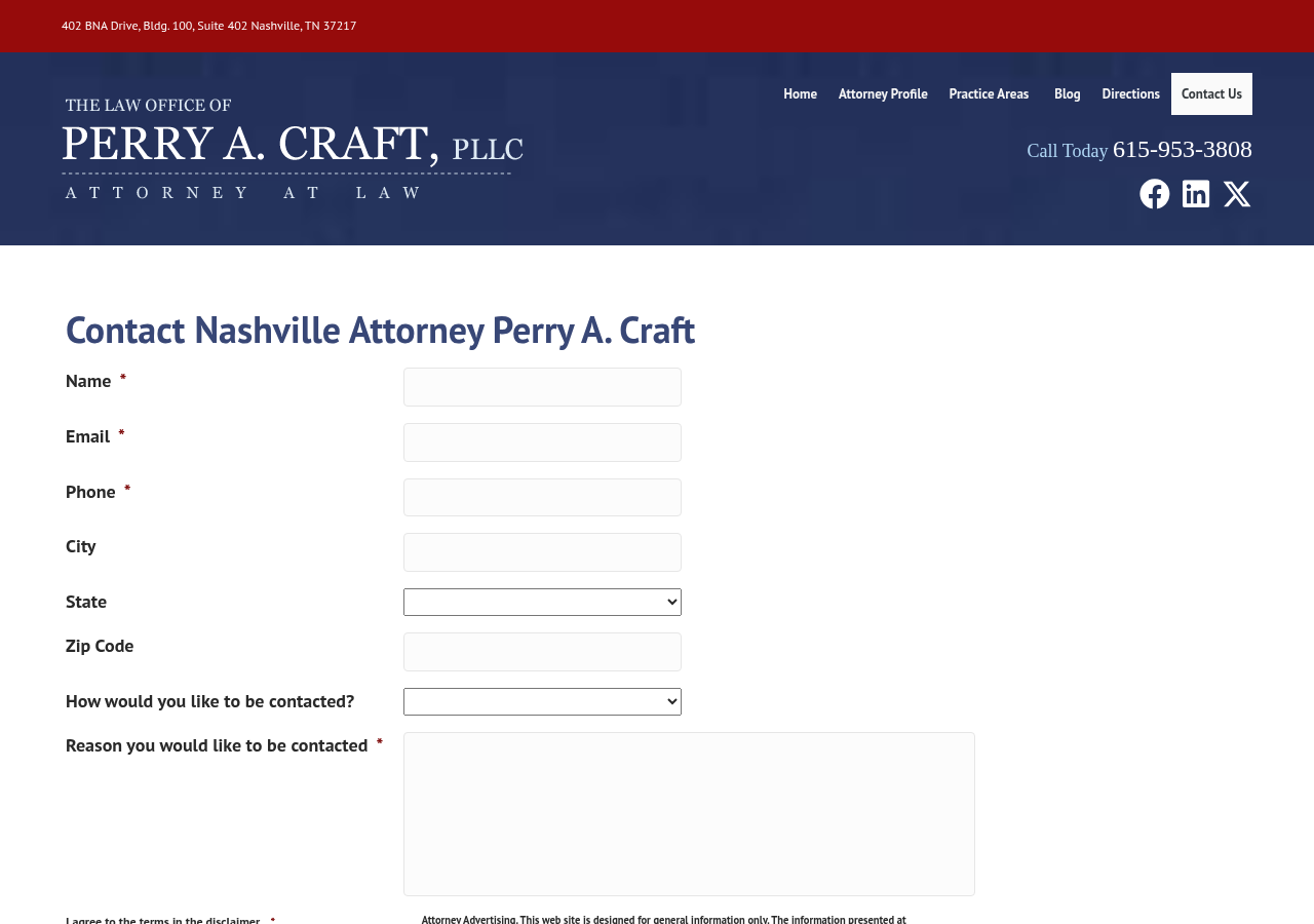 Screenshot of Contact the Law Office of Perry A. Craft, PLLC | Criminal Defense Attorney