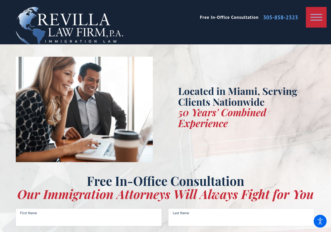 Screenshot of Contact Us | Miami Immigration Attorneys | Revilla Law Firm, P.A.