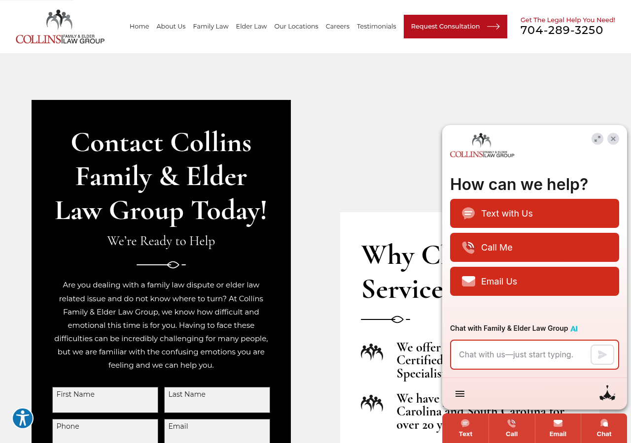 Screenshot of Contact | Collins Family & Elder Law Group
