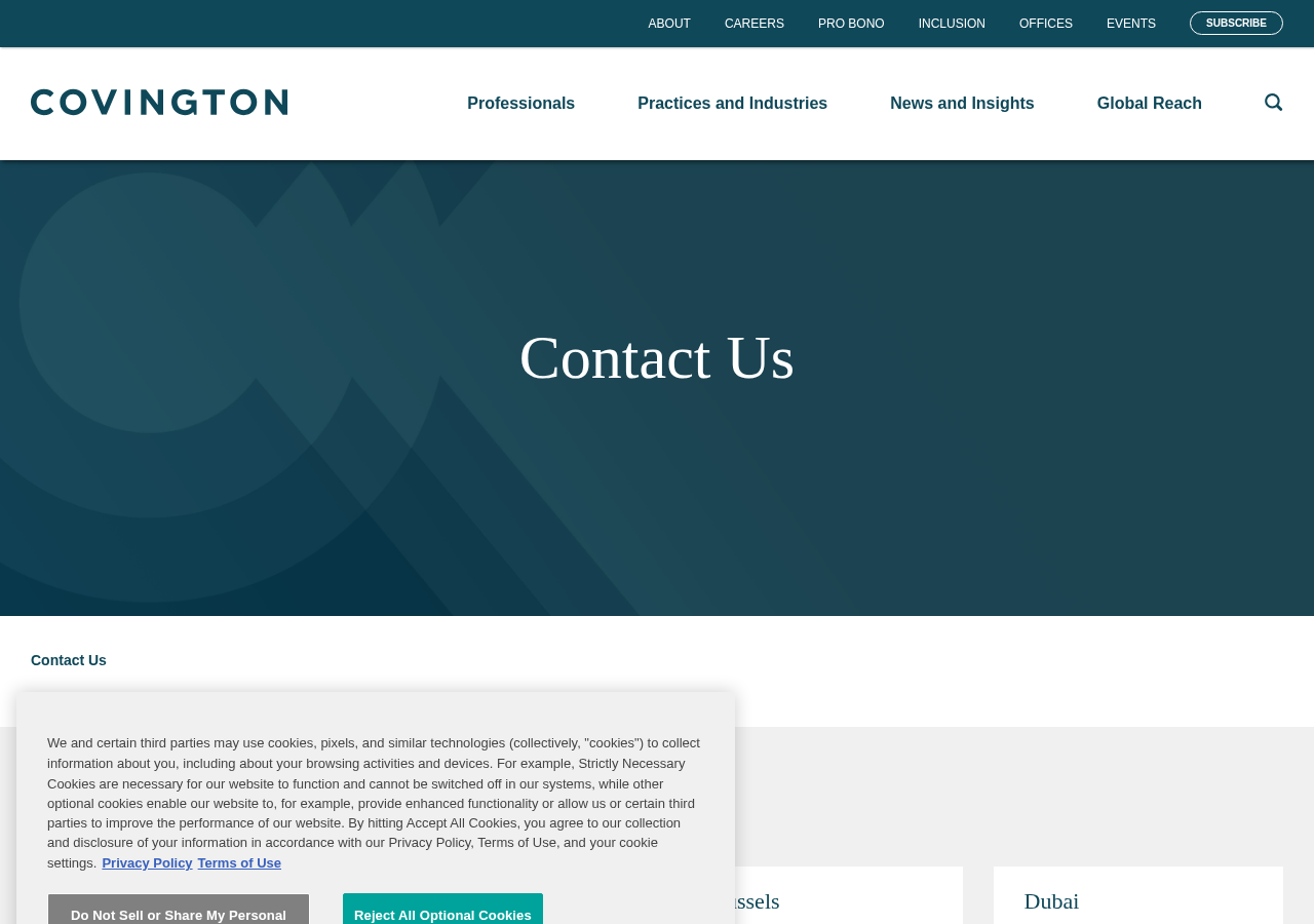 Screenshot of Contact Us | Covington & Burling LLP
    Covington logoCovington logo