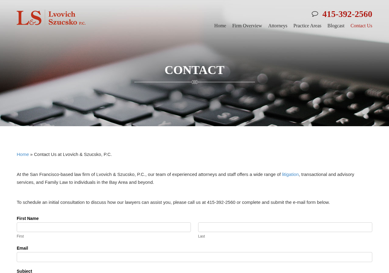 Screenshot of Contact | Lvovich & Szucsko P.C. | San Francisco CA