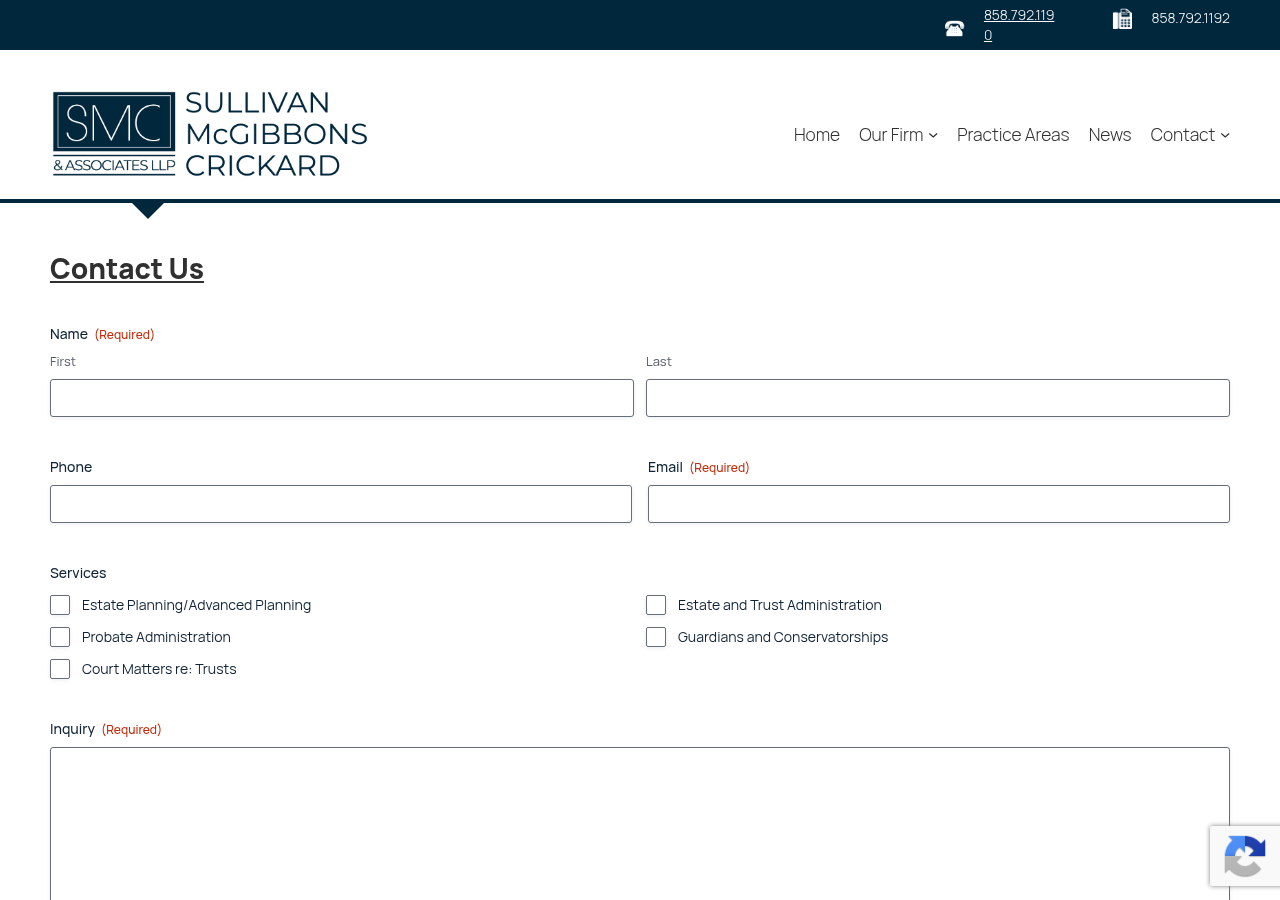 Screenshot of Contact Us – Sullivan, McGibbons, Crickard and Associates