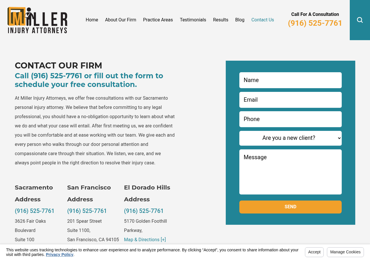 Screenshot of Contact Us | Miller Injury Attorneys
