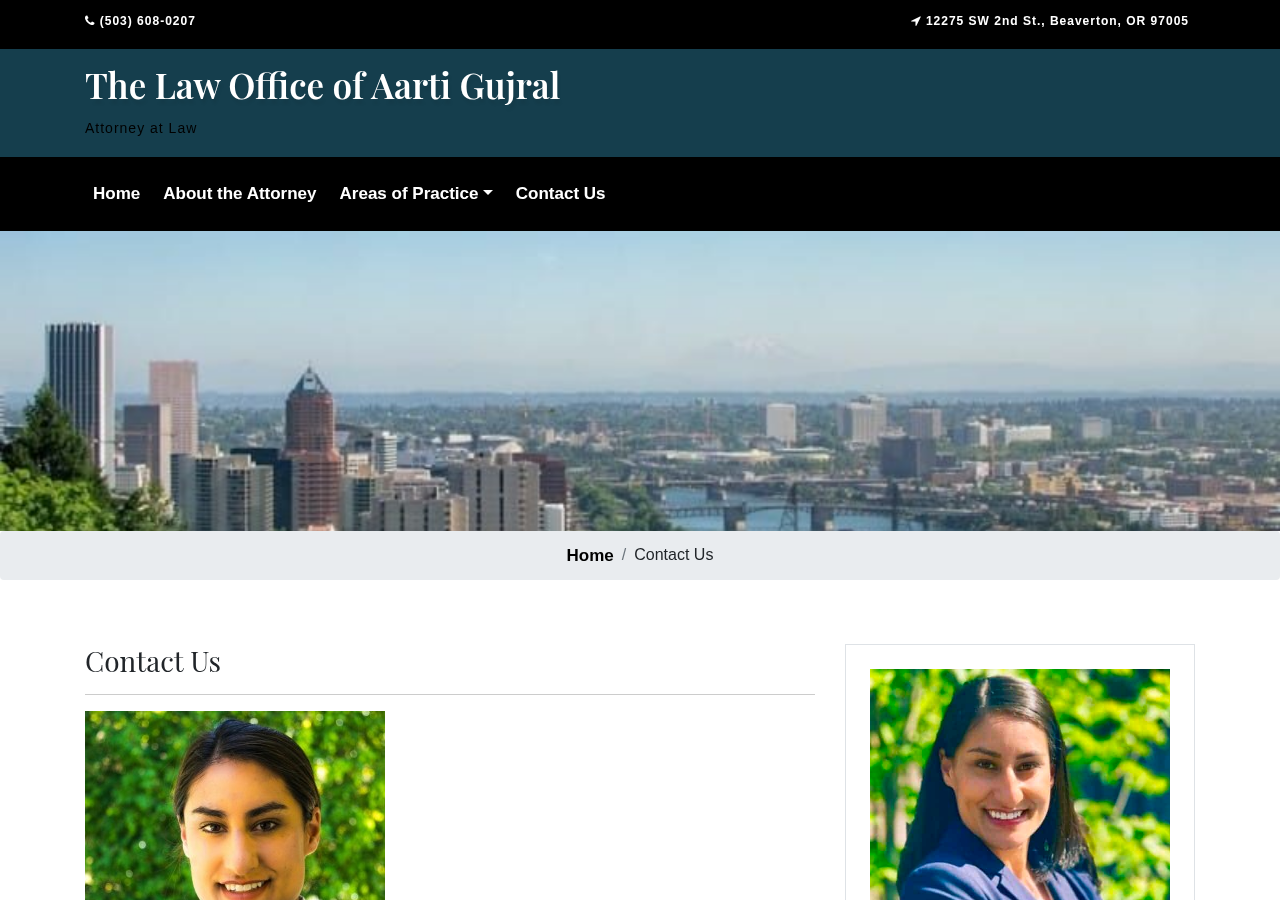 Screenshot of Contact Us - The Law Office of Aarti Gujral