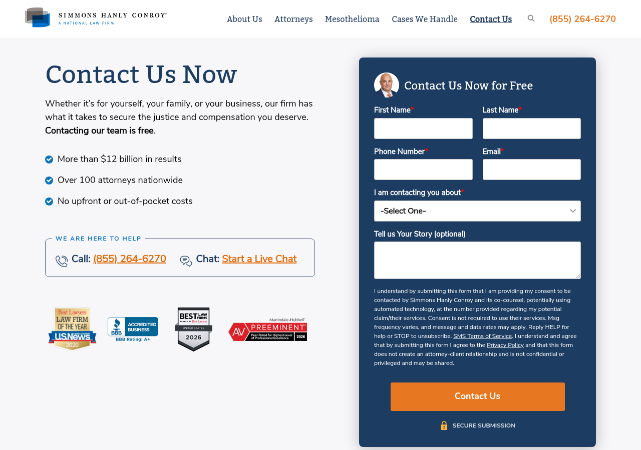 Screenshot of Contact Us | Get In Touch Now | Simmons Hanly Conroy