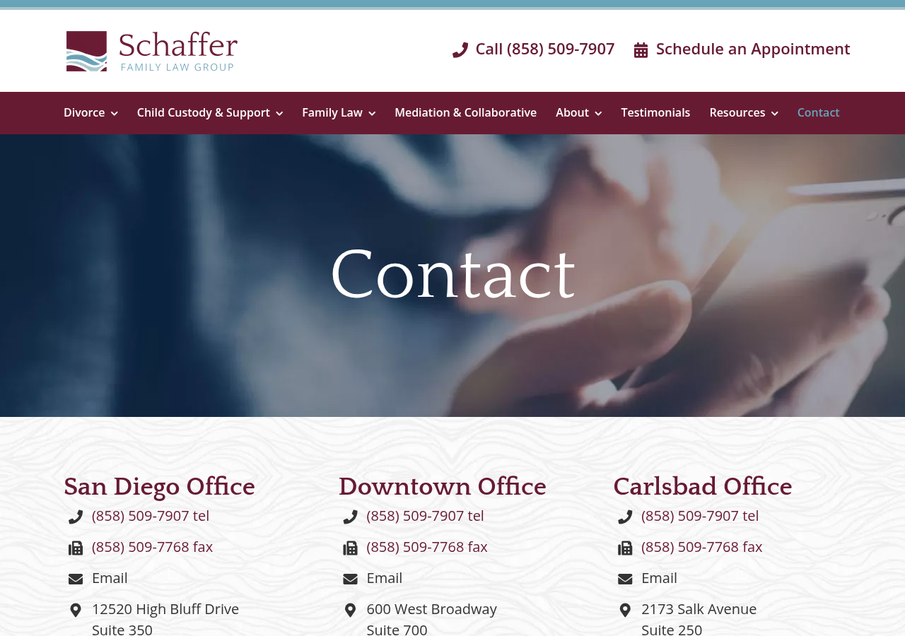 Screenshot of Contact - San Diego Divorce Attorneys | Schaffer Family Law Group