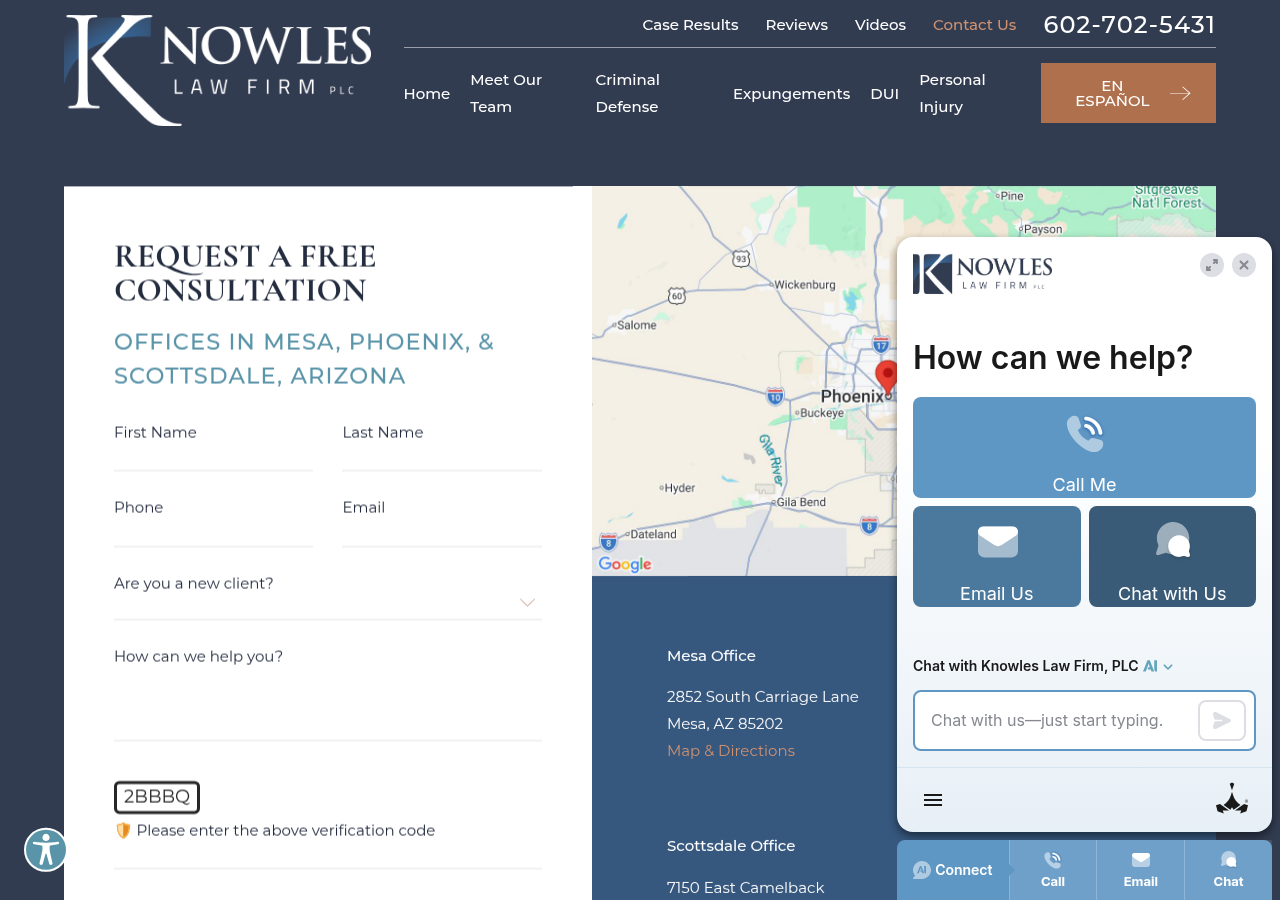 Screenshot of Contact Us | Knowles Law Firm, PLC