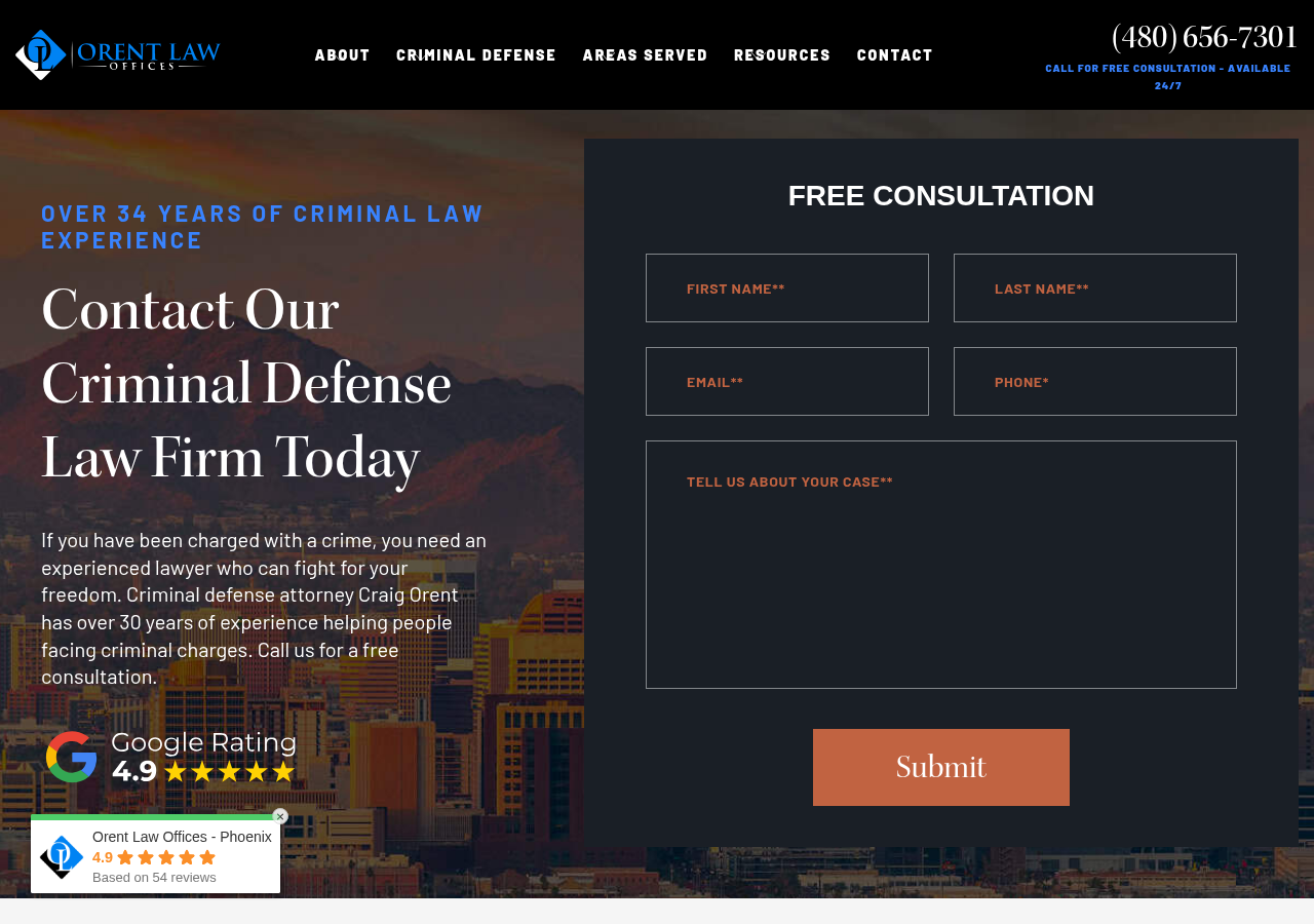 Screenshot of Contact our Phoenix Criminal Defense Law Firm | Criminal Lawyer Near You | Orent Law Offices, PLC