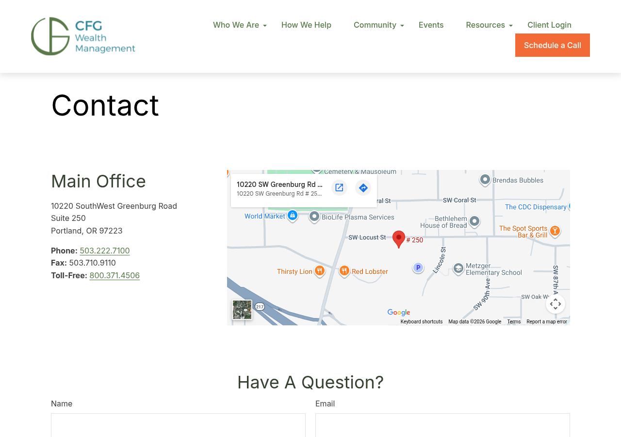 Screenshot of Contact | CFG Wealth Management