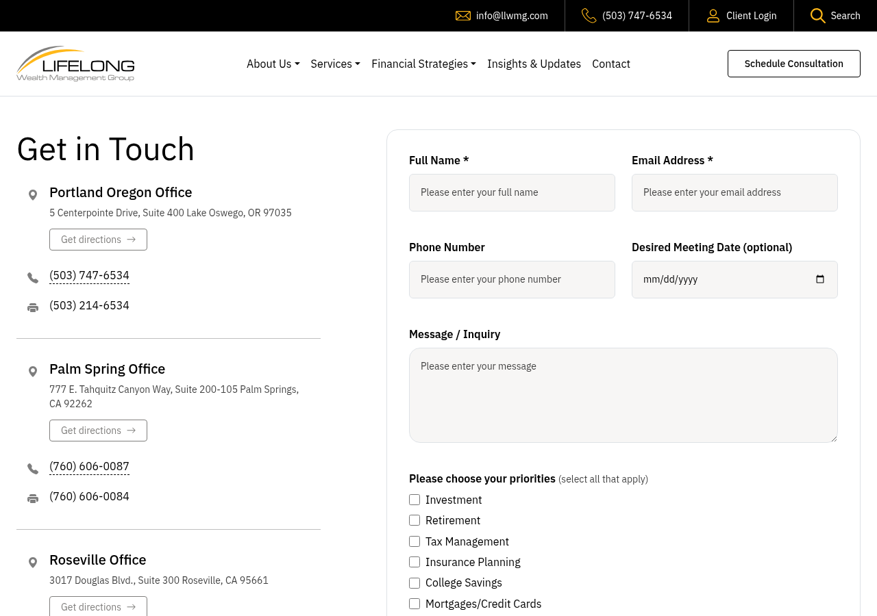 Screenshot of Contact Us | Lifelong Wealth Management Group | LLWMG