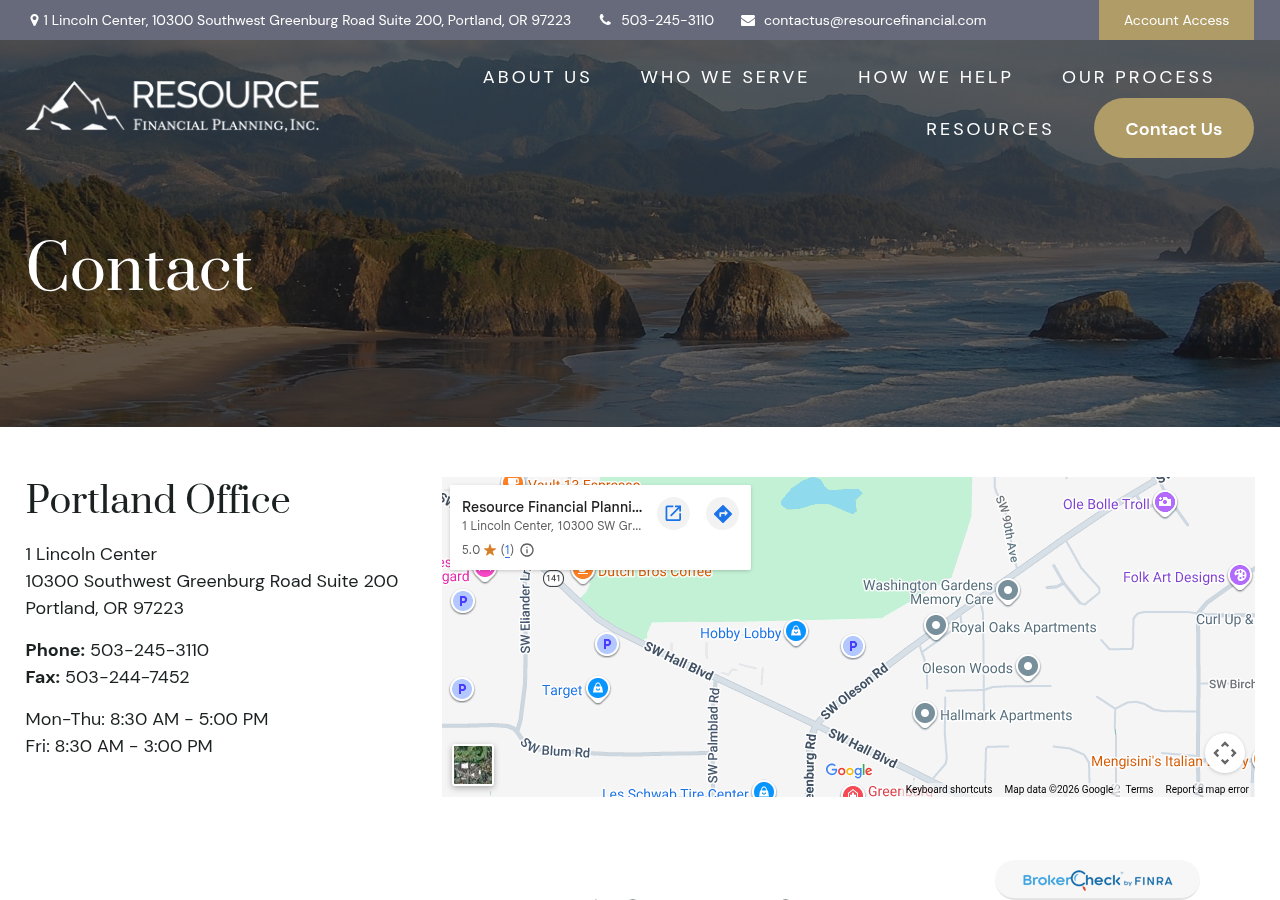 Screenshot of Contact | Resource Financial Planning, Inc.
