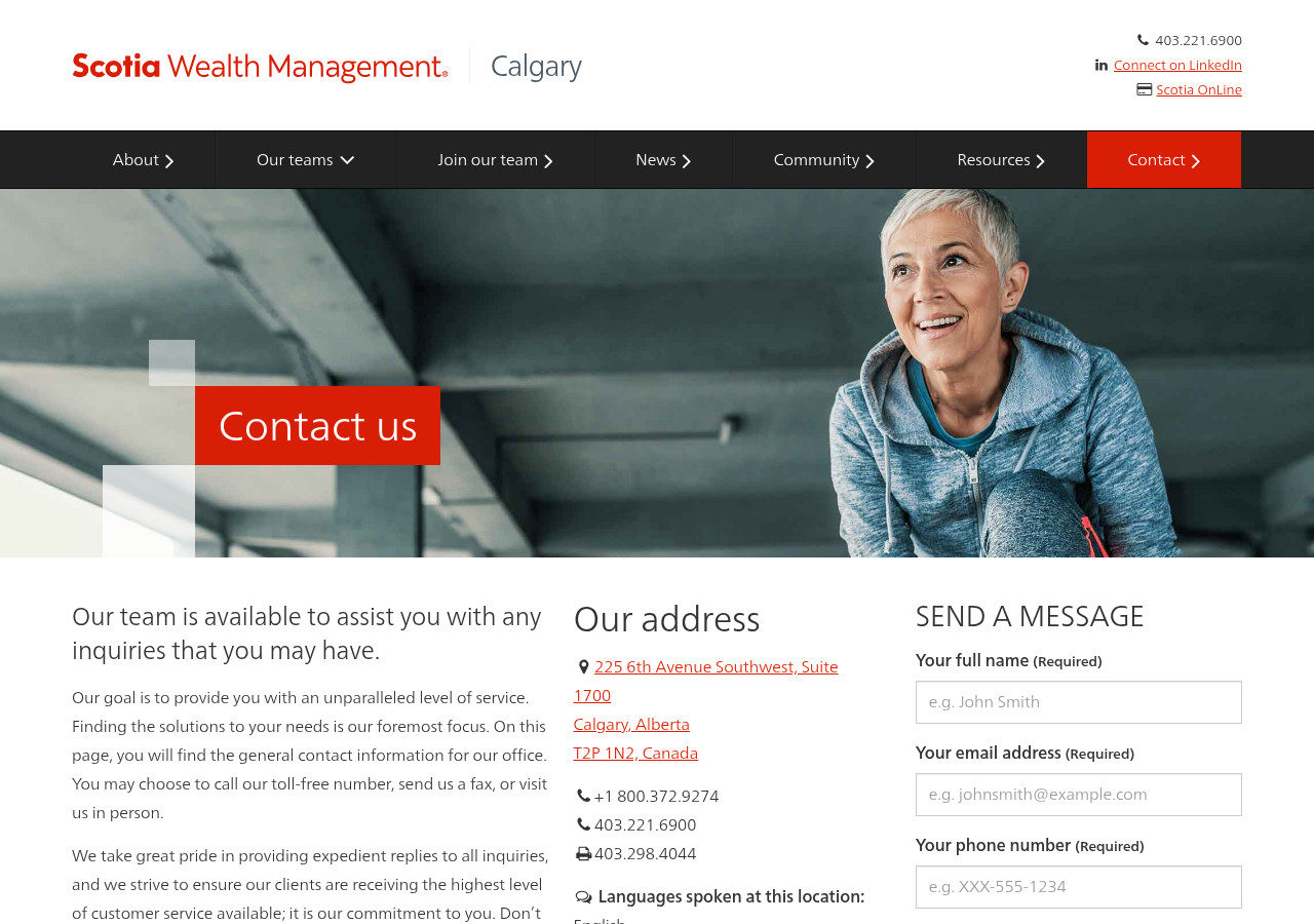 Screenshot of Contact us · Calgary · Scotia Wealth Management