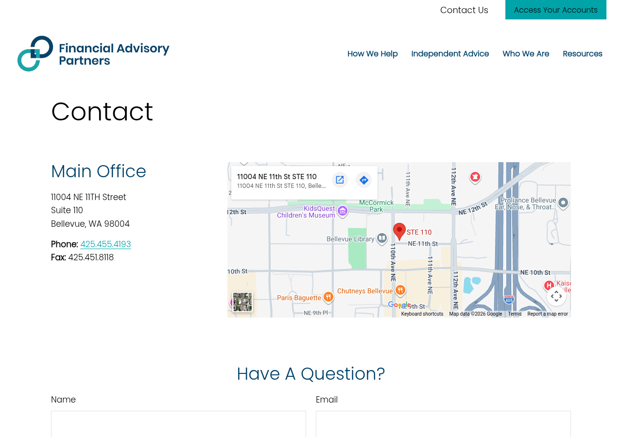 Screenshot of Contact | Financial Advisory Partners