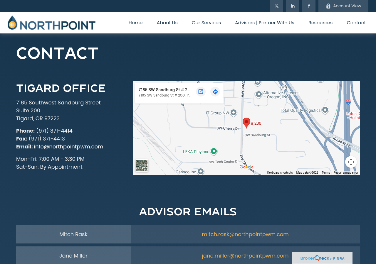 Screenshot of Contact | Northpoint Wealth Management