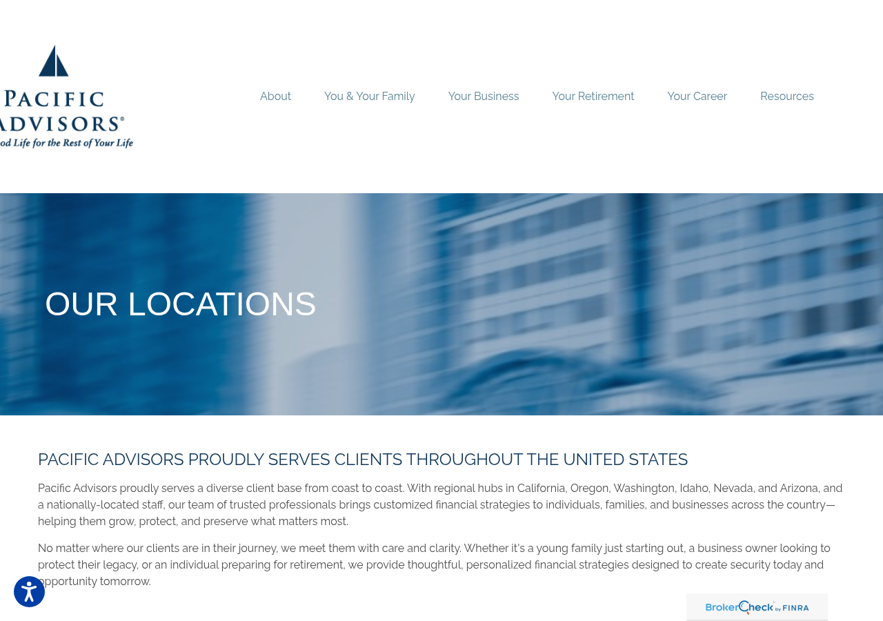 Screenshot of Pacific Advisors Office Locations