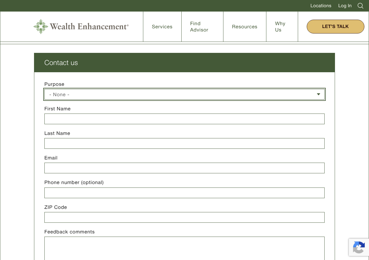 Screenshot of Contact Us | Wealth Enhancement