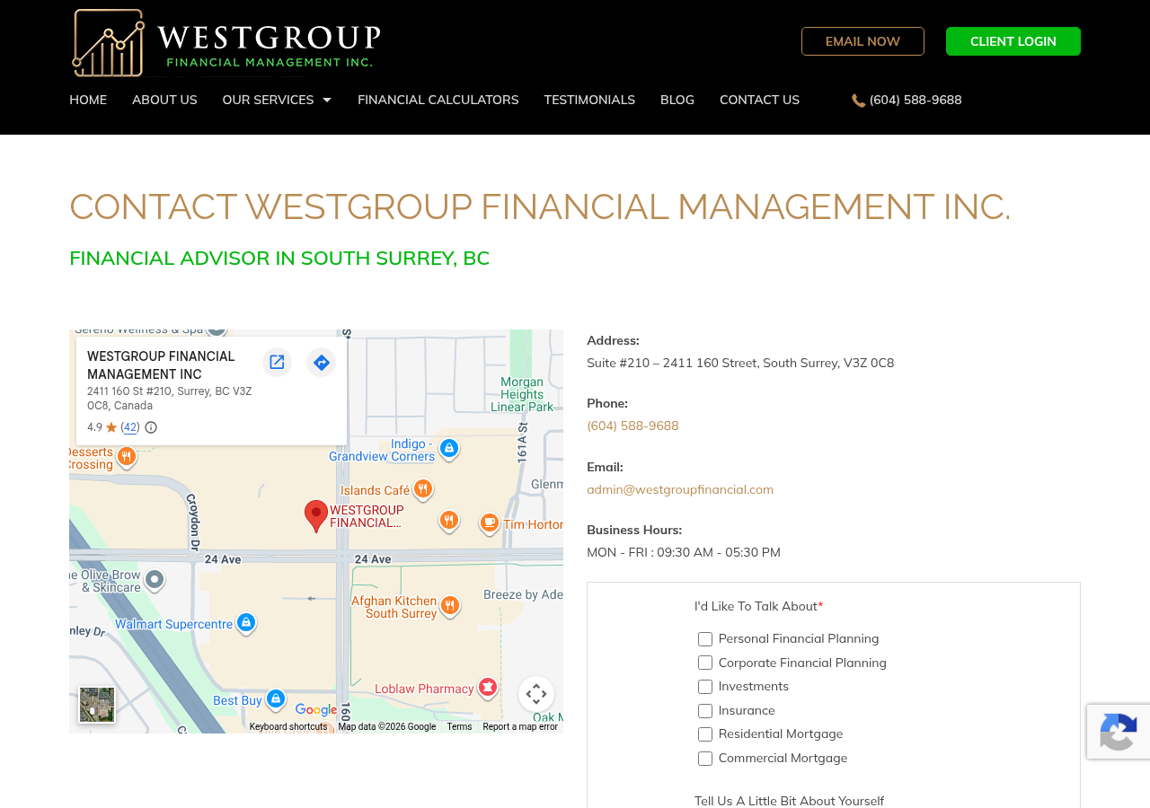 Screenshot of Westgroup Financial Management Inc. | Financial Advisor South Surrey