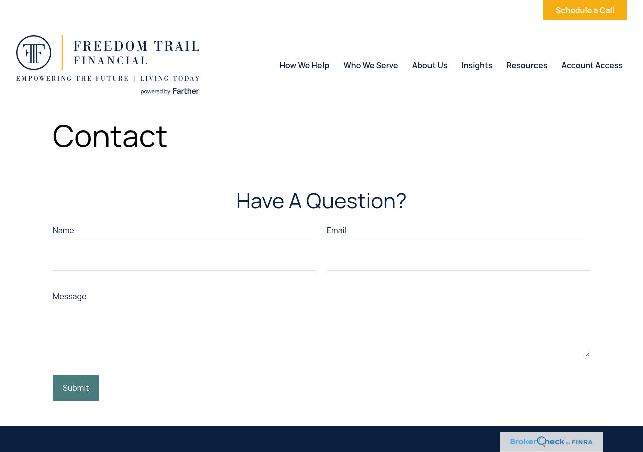 Screenshot of Contact | Freedom Trail Financial
