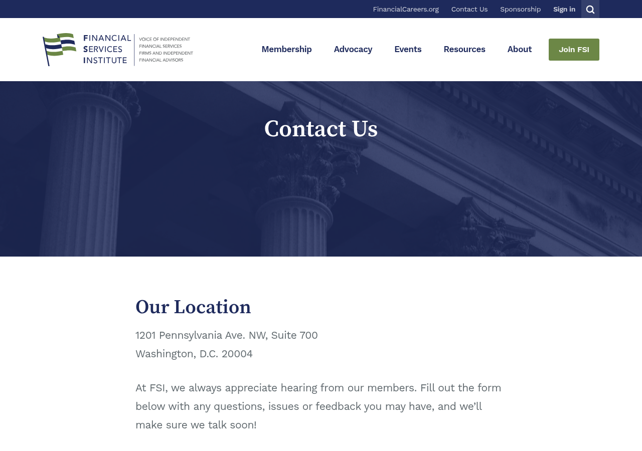 Screenshot of Contact Us - Financial Services InstituteSearch