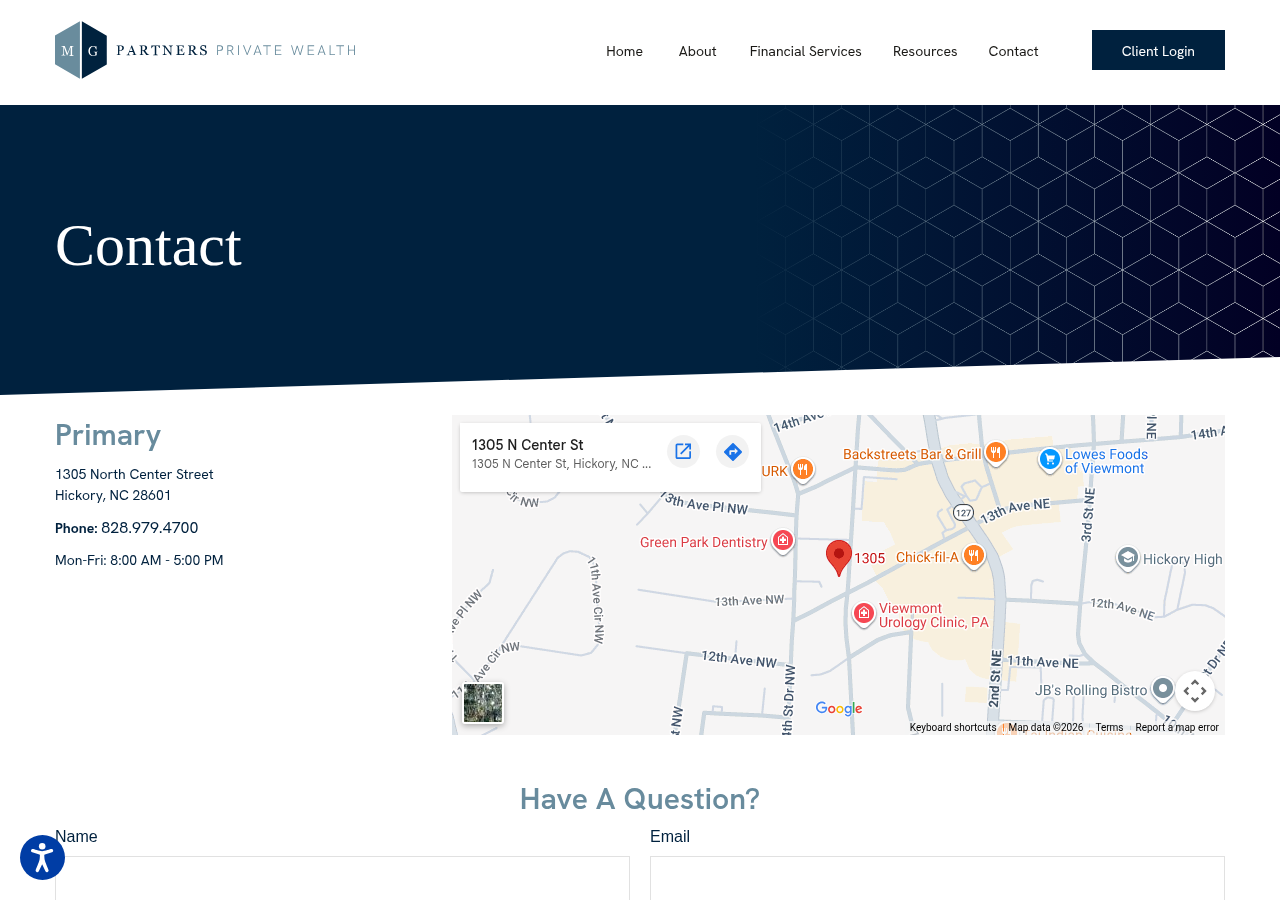 Screenshot of Contact | MG Partners Private Wealth