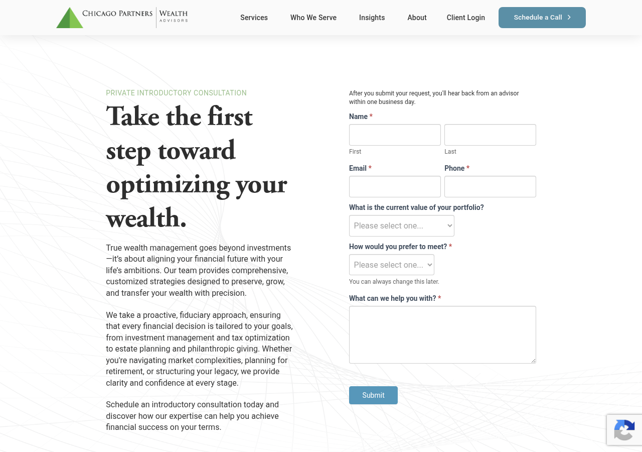 Screenshot of Get Started | Chicago Partners Wealth Advisors