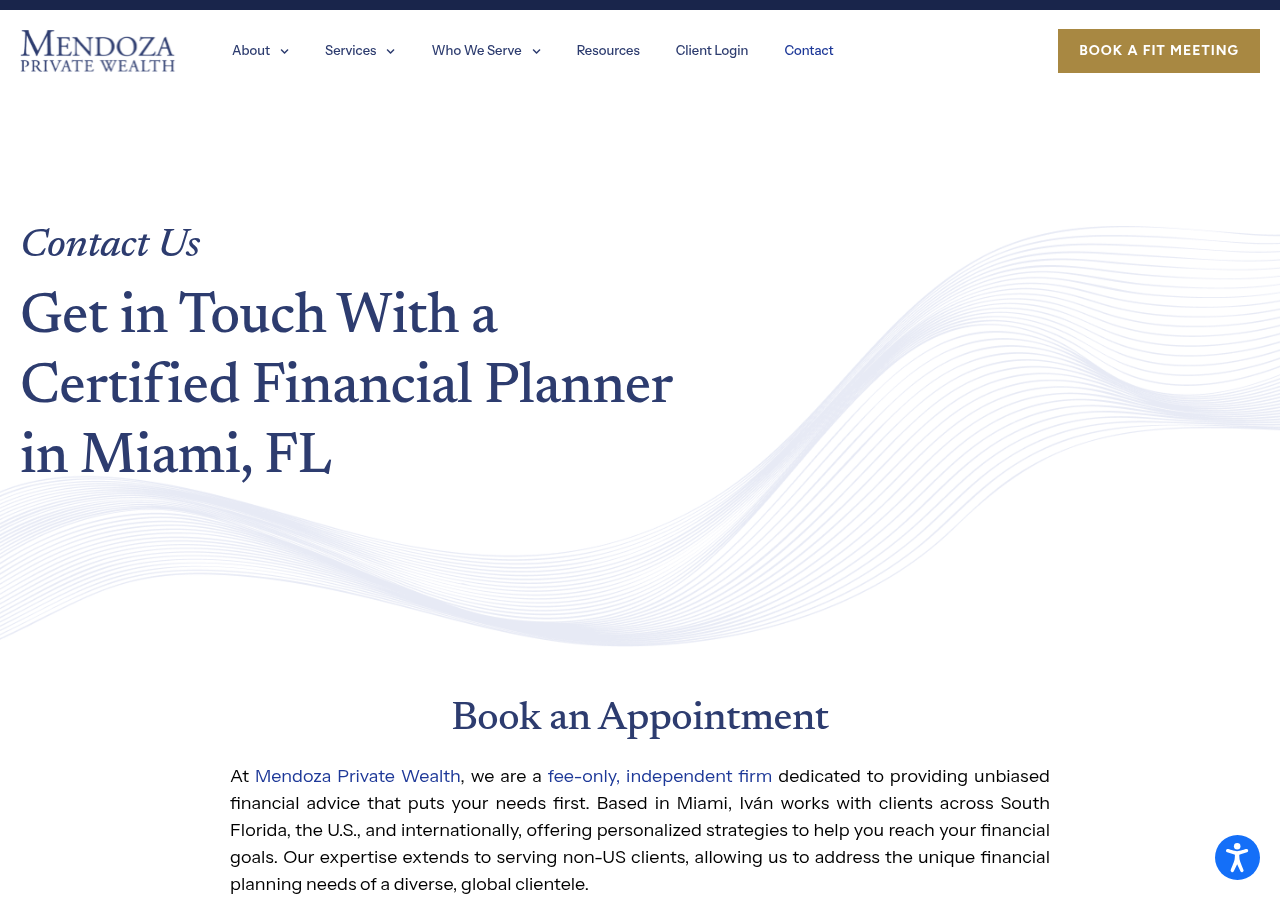 Screenshot of Contact Our Financial Planner in Miami, FL | Mendoza Wealth