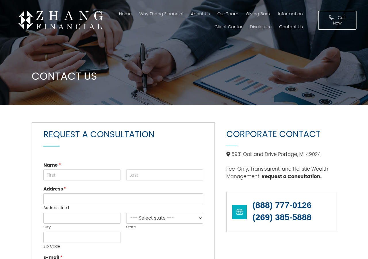 Screenshot of Zhang Financial - Contact Us - Request a Consultation