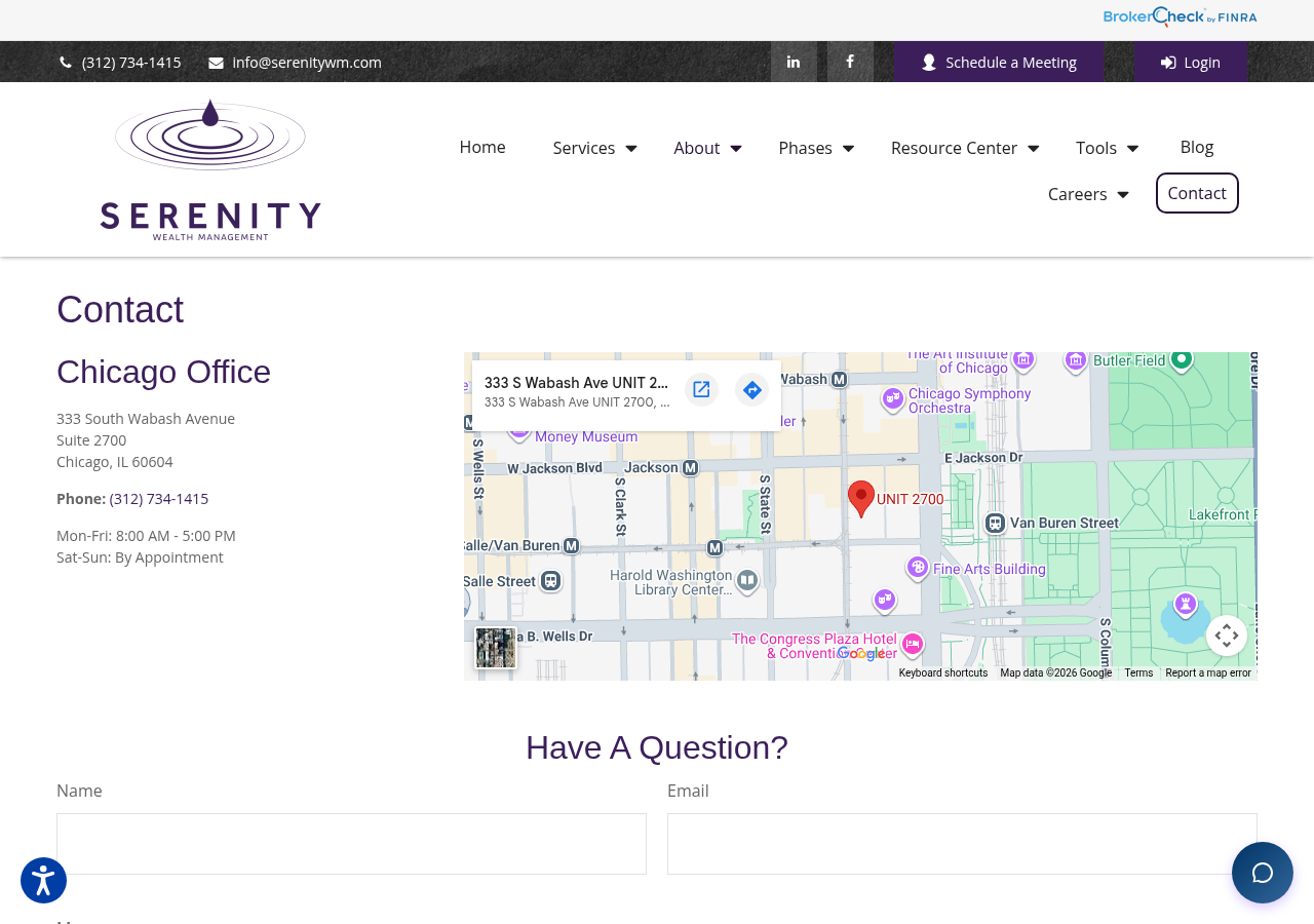 Screenshot of Contact | Serenity Wealth Management