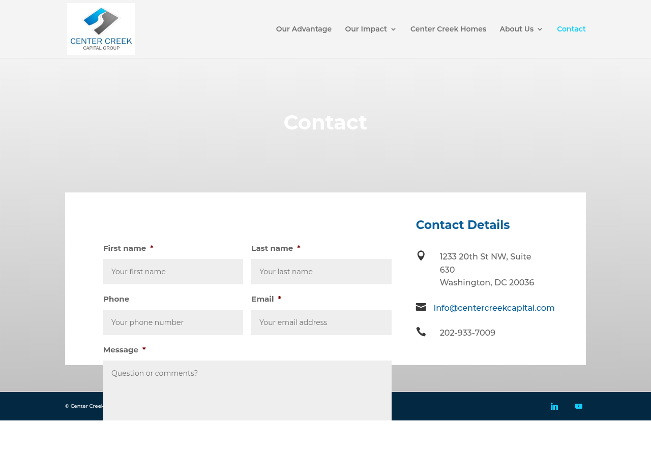 Screenshot of Contact, Financial Advisor - Washington, DC | Center Creek Capital Group