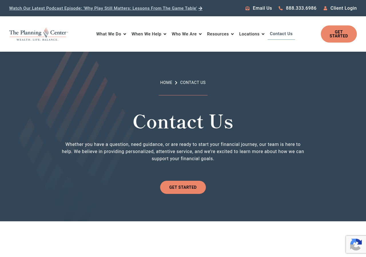 Screenshot of Contact Us - The Planning Center