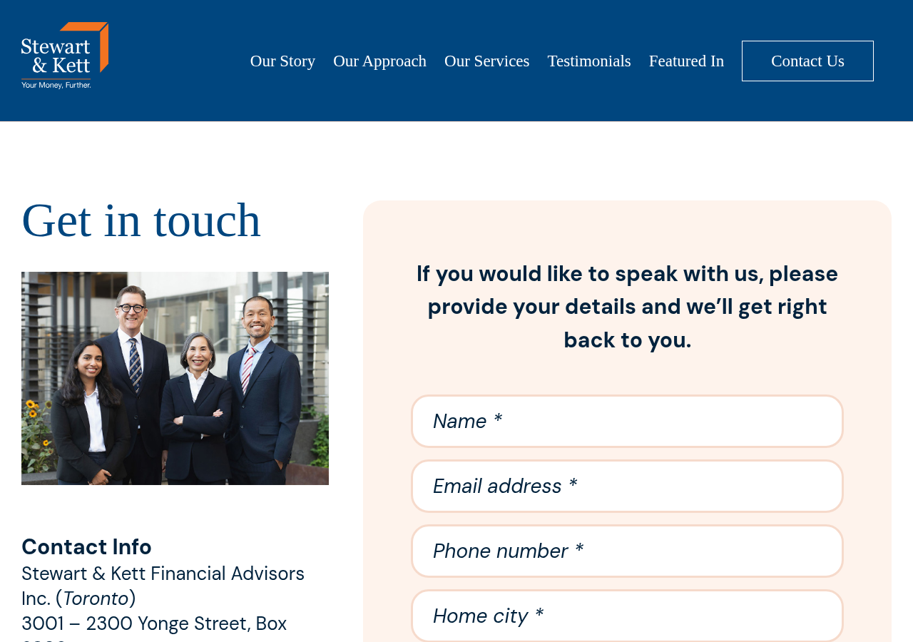 Screenshot of Contact Us | Stewart & Kett Financial Advisors Inc.